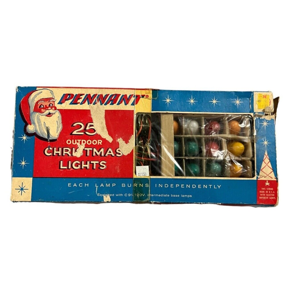 NIB Vintage Pennant Outdoor Christmas Lights Santa Logo